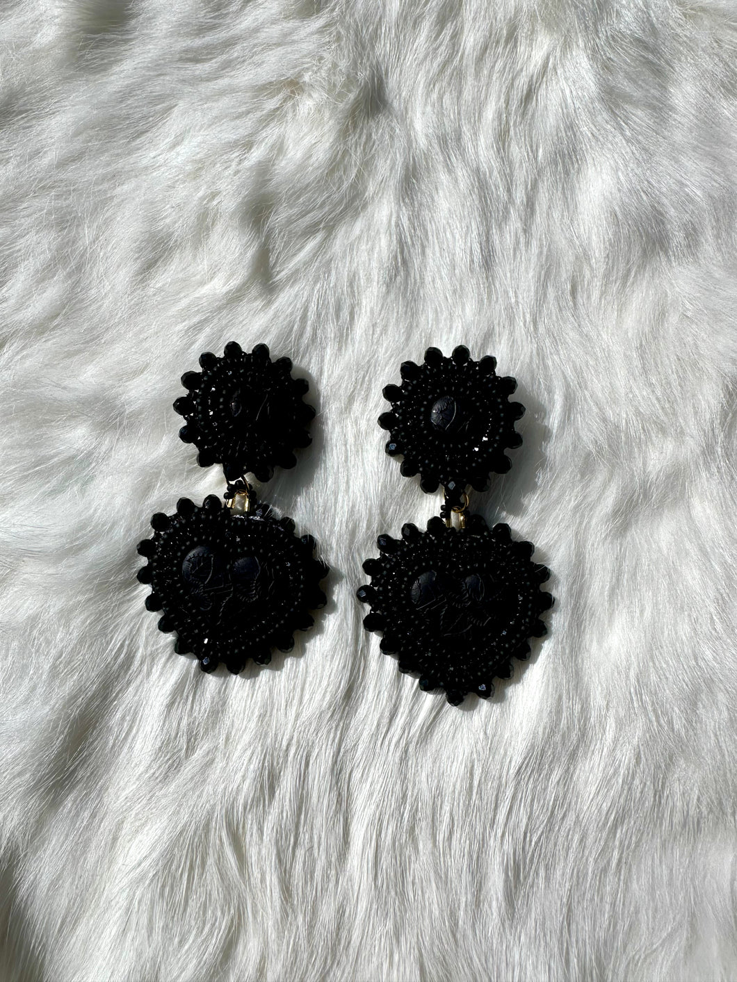 Black Two Tier Beaded Earrings