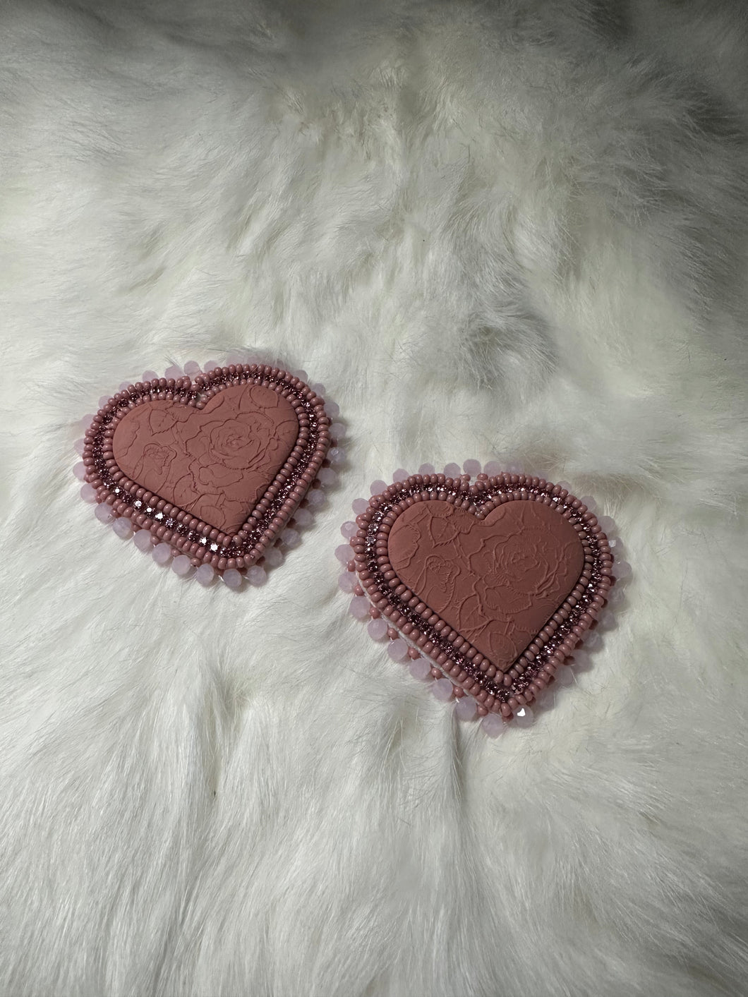 Large heart shaped beaded earrings