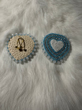 Load image into Gallery viewer, White and blue heart shaped beaded earrings
