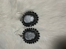 Load image into Gallery viewer, Black Skull earrings on hooks
