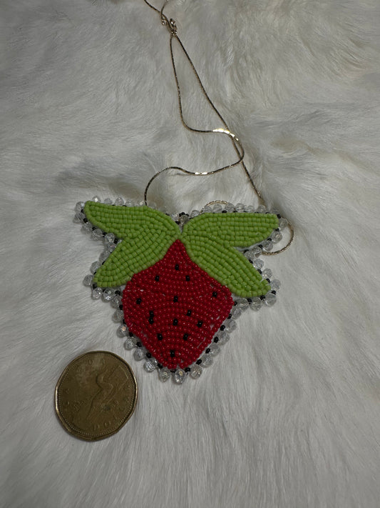 Beaded strawberry pendant with chain