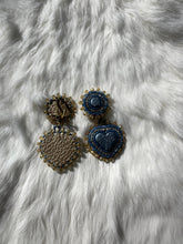 Load image into Gallery viewer, Navy and Gold Two Tier Beaded Earrings
