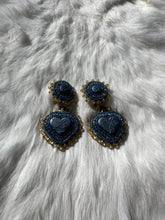 Load image into Gallery viewer, Navy and Gold Two Tier Beaded Earrings
