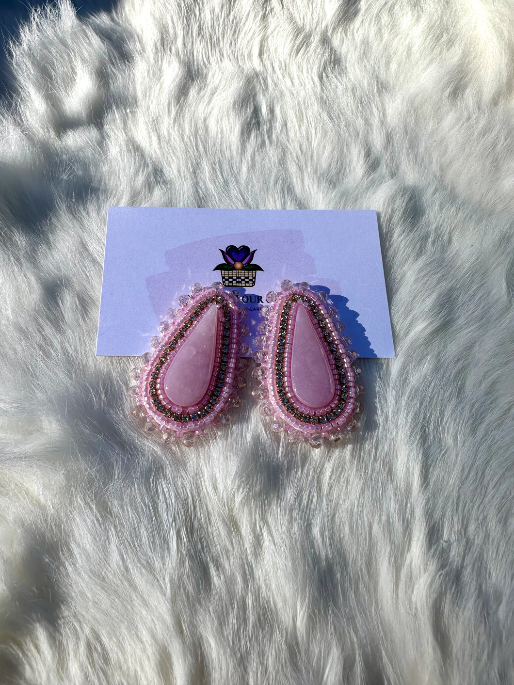 Pink Teardrop Beaded Earrings