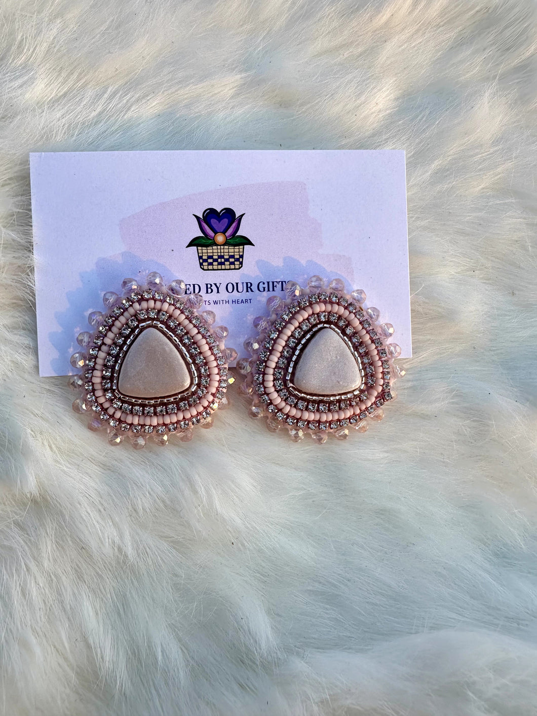 Sparkley Light-Pink Triangle Beaded Earrings